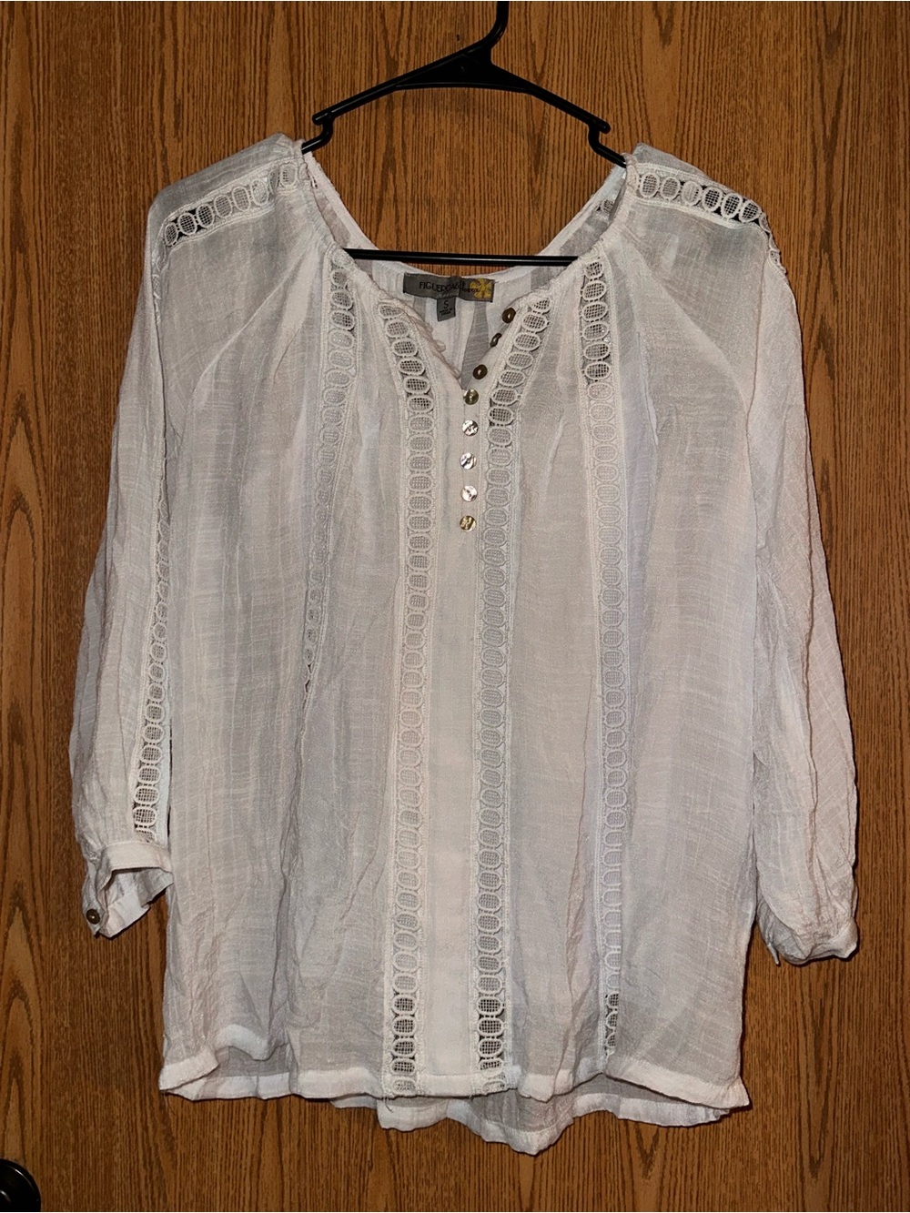 Lightweight White Lace-Trim Peasant Blouse - Women's Top